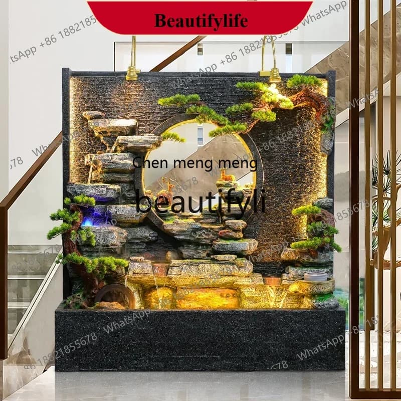 D178  Water curtain wall floor rockery flowing water fountain circulating water landscape living room lobby garden