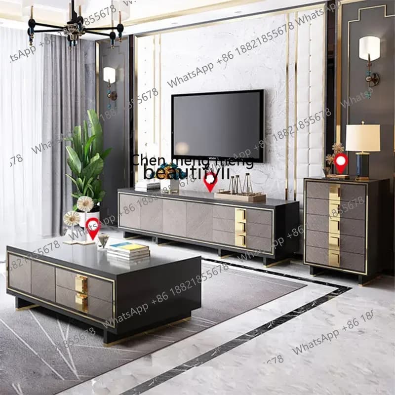 cn8350 LHY zqItalian TV Cabinet and Tea Table Combination Stone Plate Living Room Furniture High Chest of Drawers Small Apartmen