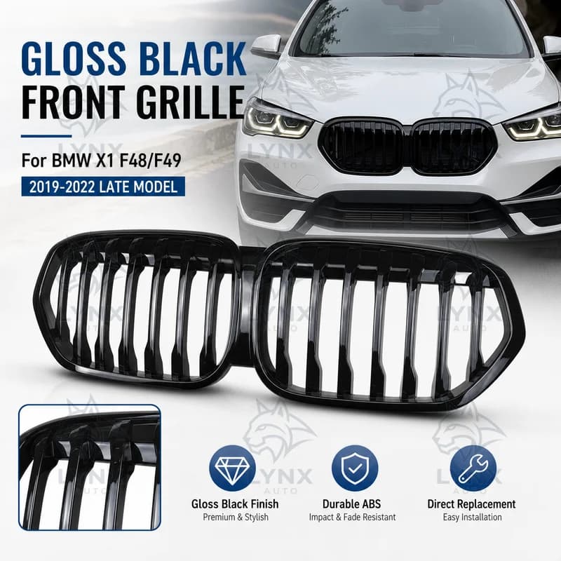 For 19-22 BMW X1 F48/F49 Late Model Modification Single Line Gloss Black ABS Front Grille Replacement Single Bar Grille