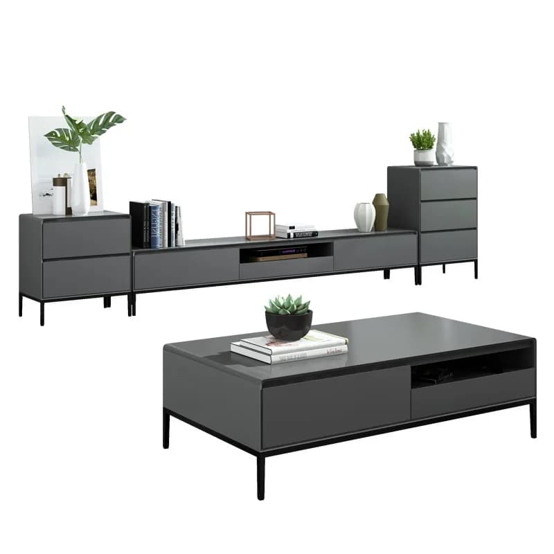oo-Coffee Table TV Cabinet Set Light Luxury Painted Marble Neo-classical Living Room Furniture Coffee Table Table Coffee Tab