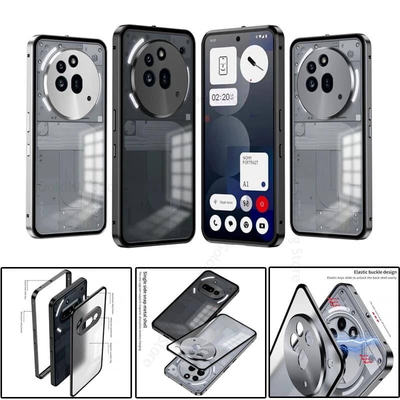 Tempered Glass Magnetic Case For Nothing Phone 3a Pro 5G Aluminium Alloy Bumper Lock Tough Cover For Nothing Phone 3A Pro A059P