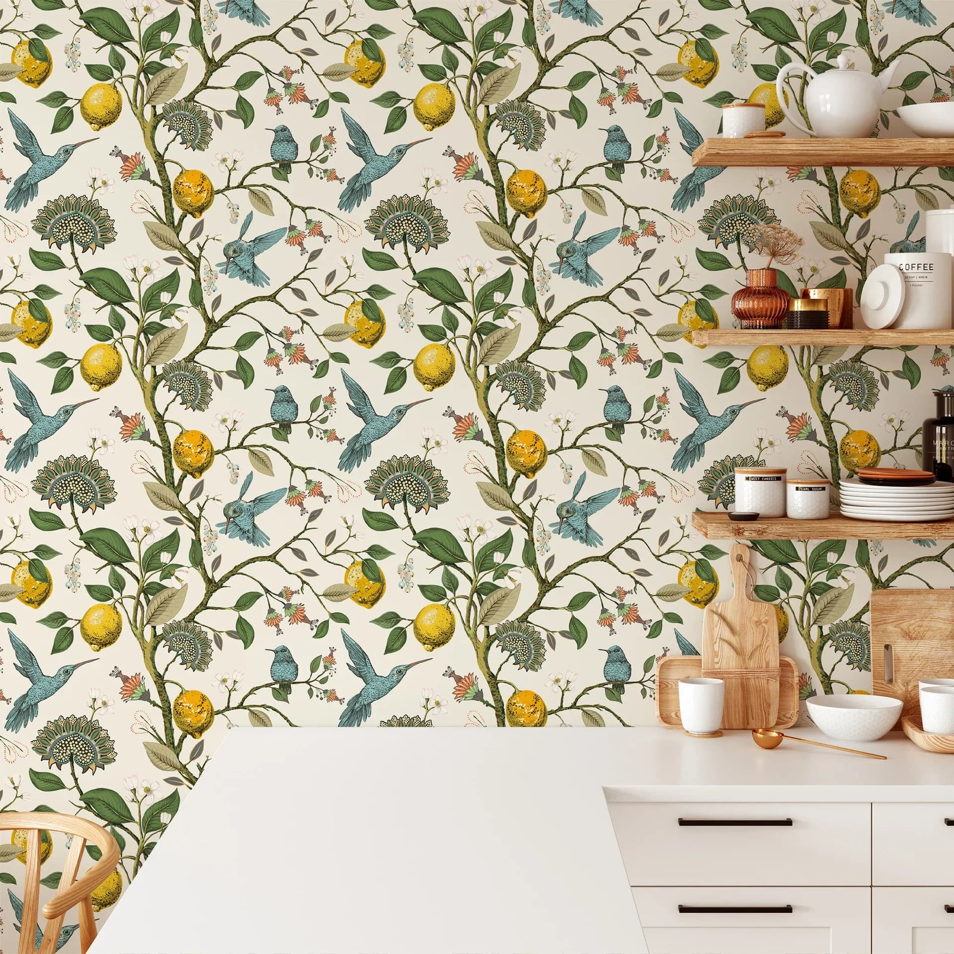 Seamless Self-Adhesive Wallpaper - Removable Wall Stickers with Green Plants & Flowers for Stylish Living Room Background Decor