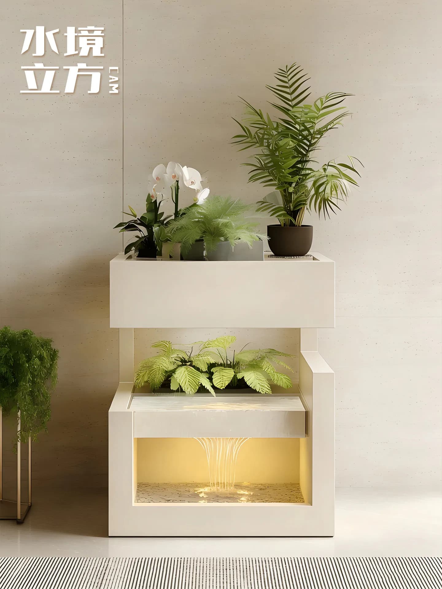 Multi-layer floor-to-ceiling integrated water feature living room office self-circulating water flow stainless steel flower box