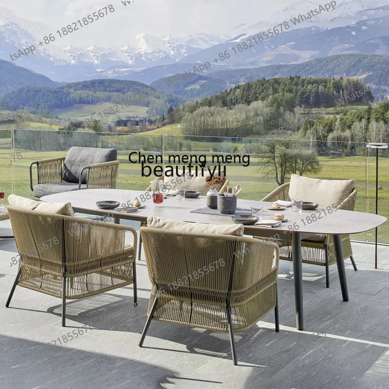 Nordic Outdoor Sofa Courtyard Villa Open-Air Garden Woven Rope Rattan Chair Creative Rattan Furniture