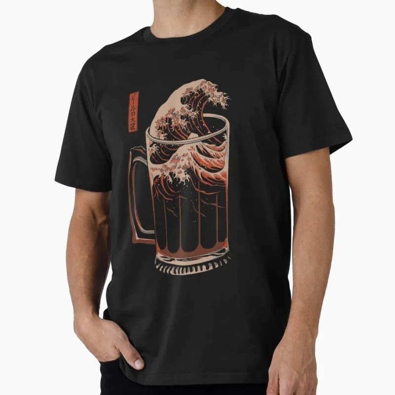 The Great Wave of Beer Funny Gift T shirt for beer lover 100% cotton O-Neck Short Sleeve Graphic clothes All size tee S-6XL