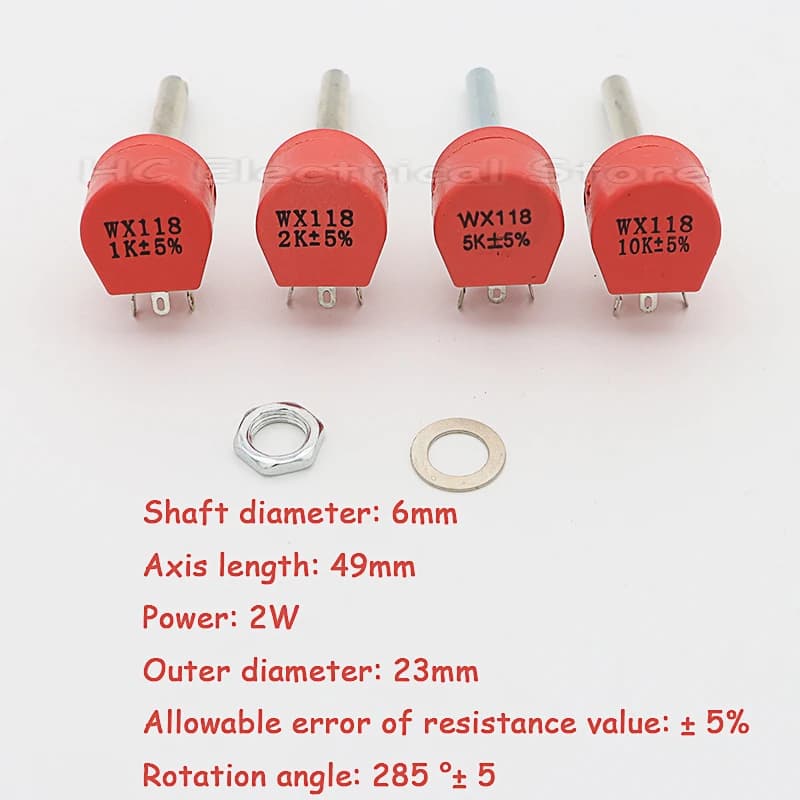 2PCS 5PCS 10PCS WX118 ABK W1 2W Single Coil Wire-Wound Potentiometer 1K 2K 5K 10K Handle Length 50mm Sealed Type