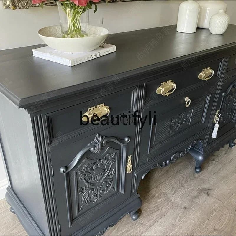 yj57 French retro fashion solid wood dining side cabinet Nordic art living room antique sideboard