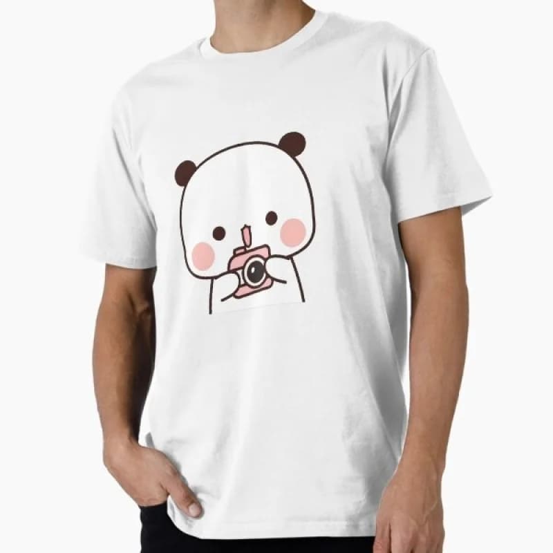 Picture time with Bubu! Gift t shirt ‌kawaii‌ Panda Bear Cartoon Graphic tee Cute Y2K Clothes 100% cotton All size Tee S-6XL