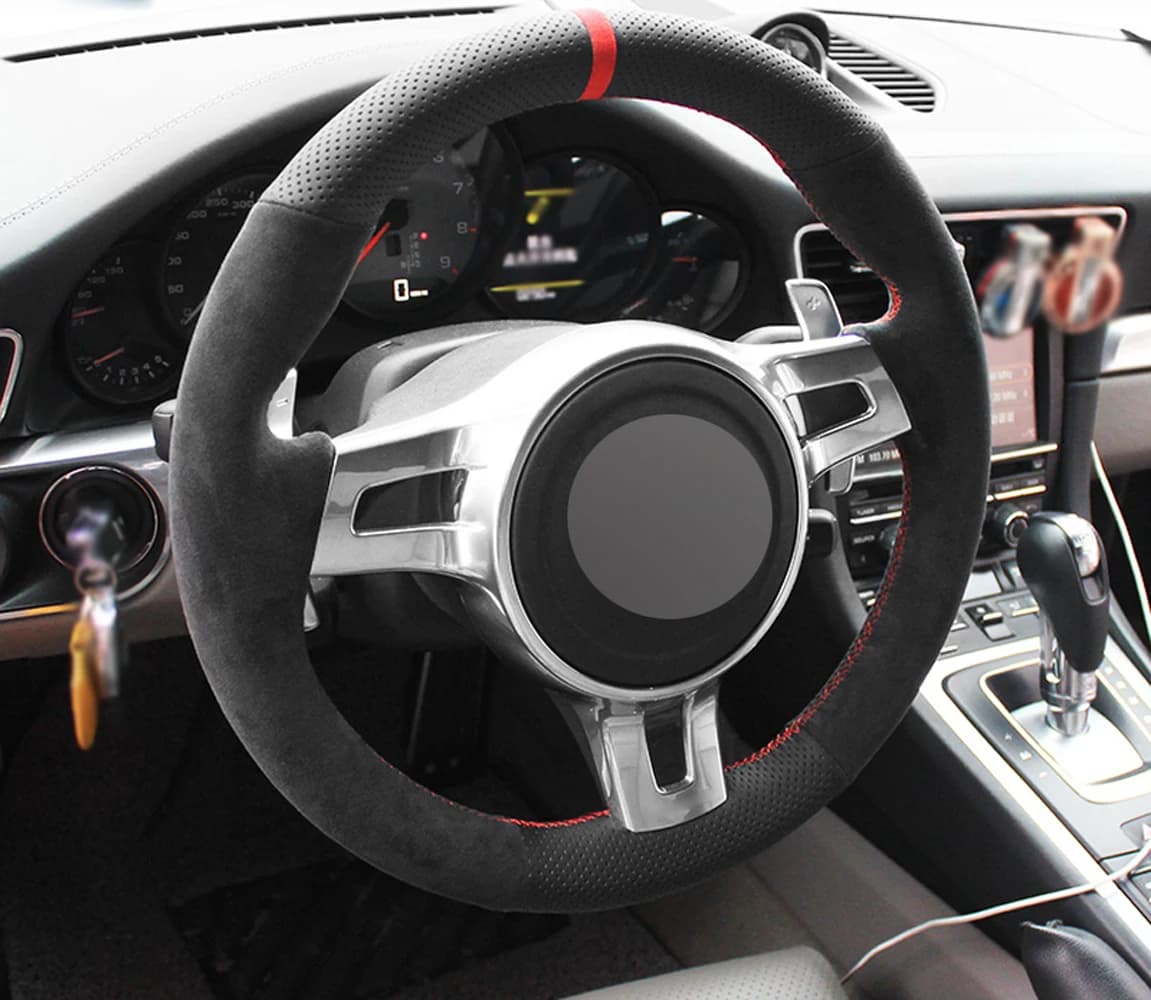 Alcantara Car Steering Wheel Cover Wrap Genuine Leather Red Thread Car Accessoires Specifically for Porsche 911 991 BOXSTER 981