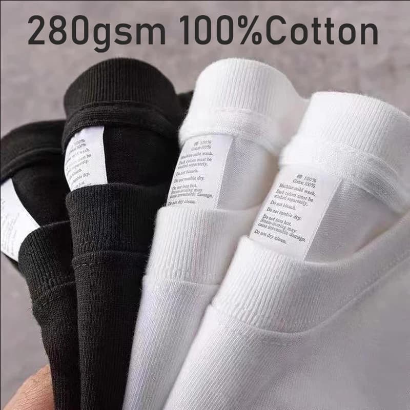 CAAYU Summer 280gsm Cotton Mens T-shirt Short-sleeve Man T Shirt Short Sleeve Pure Color Clothing T Shirts Tops Tee Men Clothing