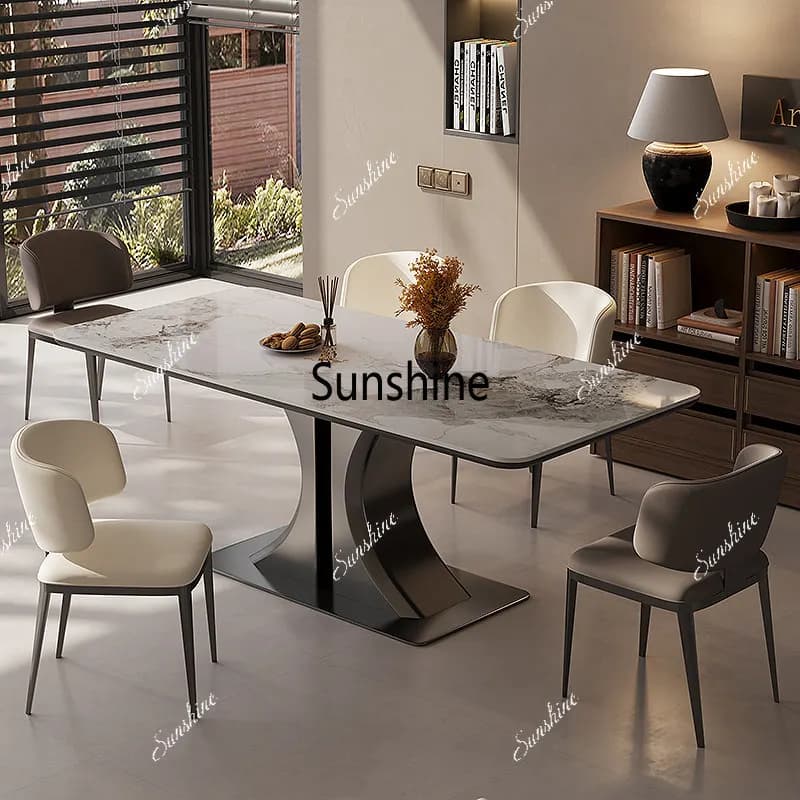 Living room household rectangular dining table rock slab small apartment dining table