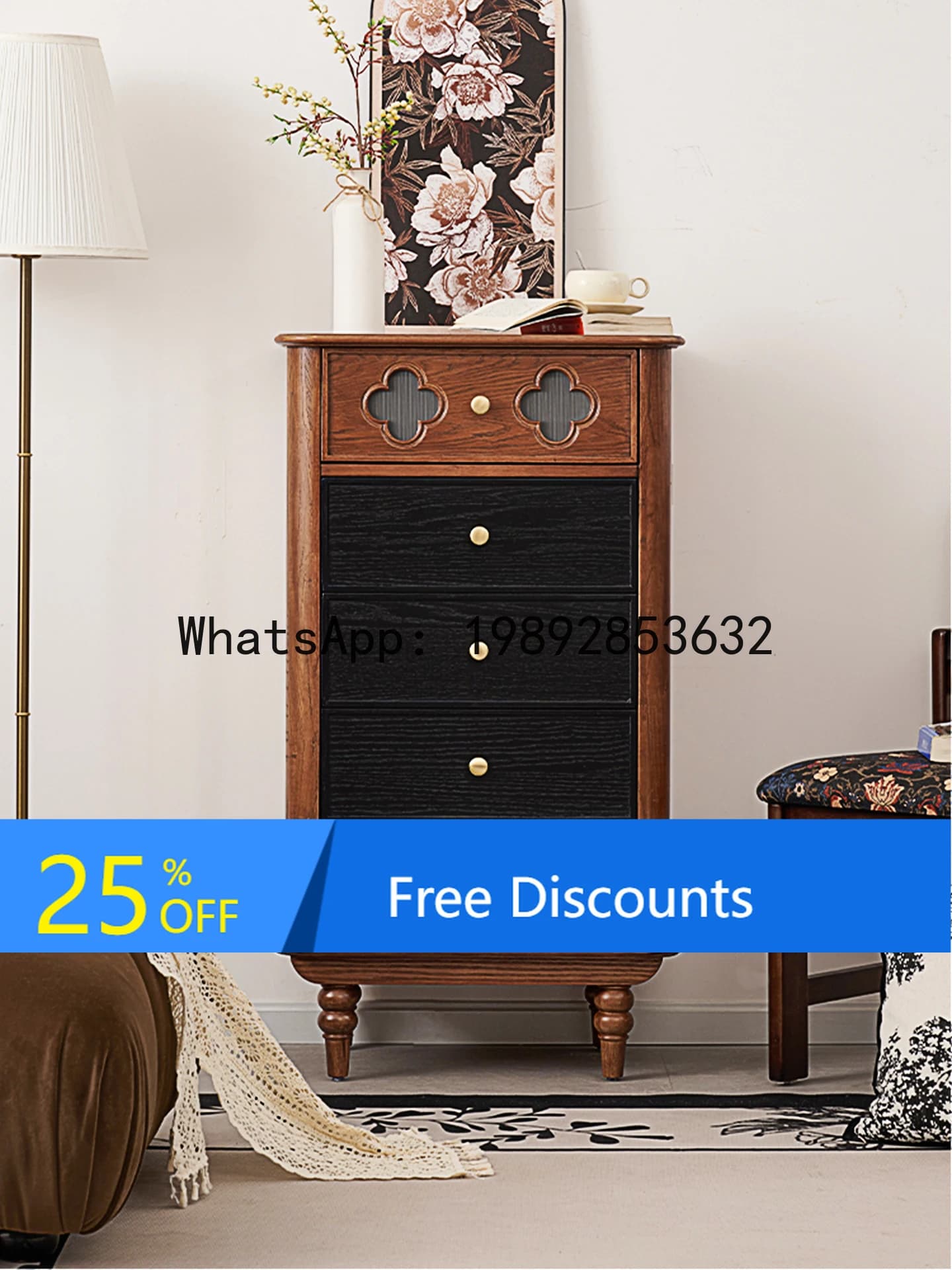 LYY French Vintage Style Pure Solid Wood Five-Drawer Living Room Wall-Mounted Storage American Home Bedroom Chest of Drawers