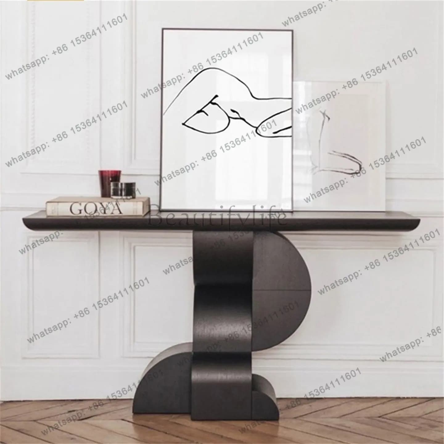 Italian porch cabinet entrance table living room solid wood strip case light luxury high-end creative porch table