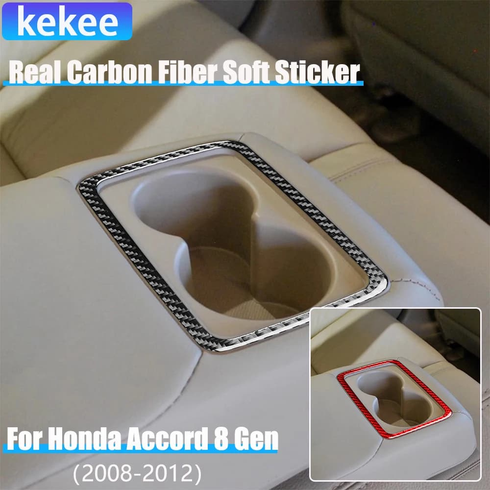 Real Carbon Fiber Car Accessories Rear Armrest Cup Holder Cover Soft Sticker For Honda Accord 8th Gen 2008 2009 2010 2011 2012