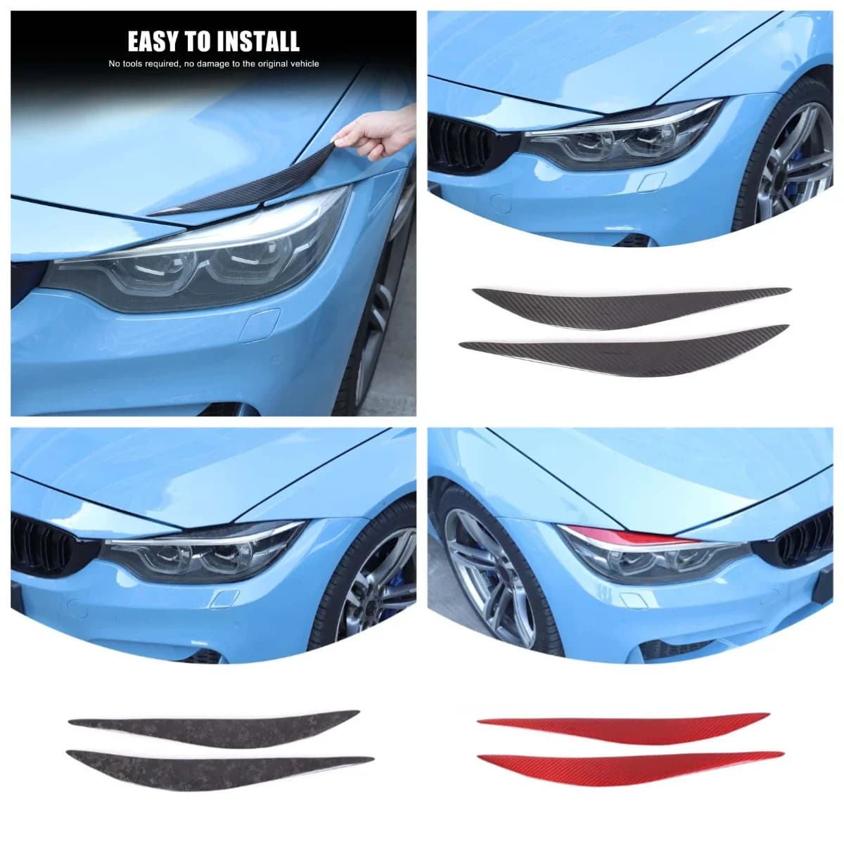 For F80 M3 M4 4 Series BMW  F82 F83 2013-19 Carbon fiber Front Headlight Eyelids Cover Eyebrows Sticker Car Exterior Accessories