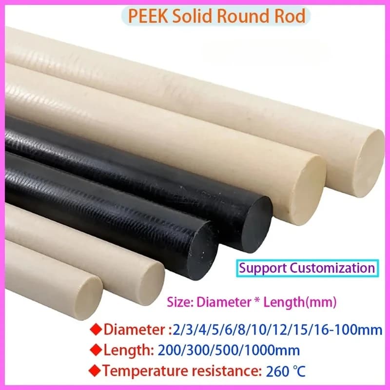 PEEK Plastic Round Rod 2-25mm Diameter Polyetheretherketone Engineering Bar Stock