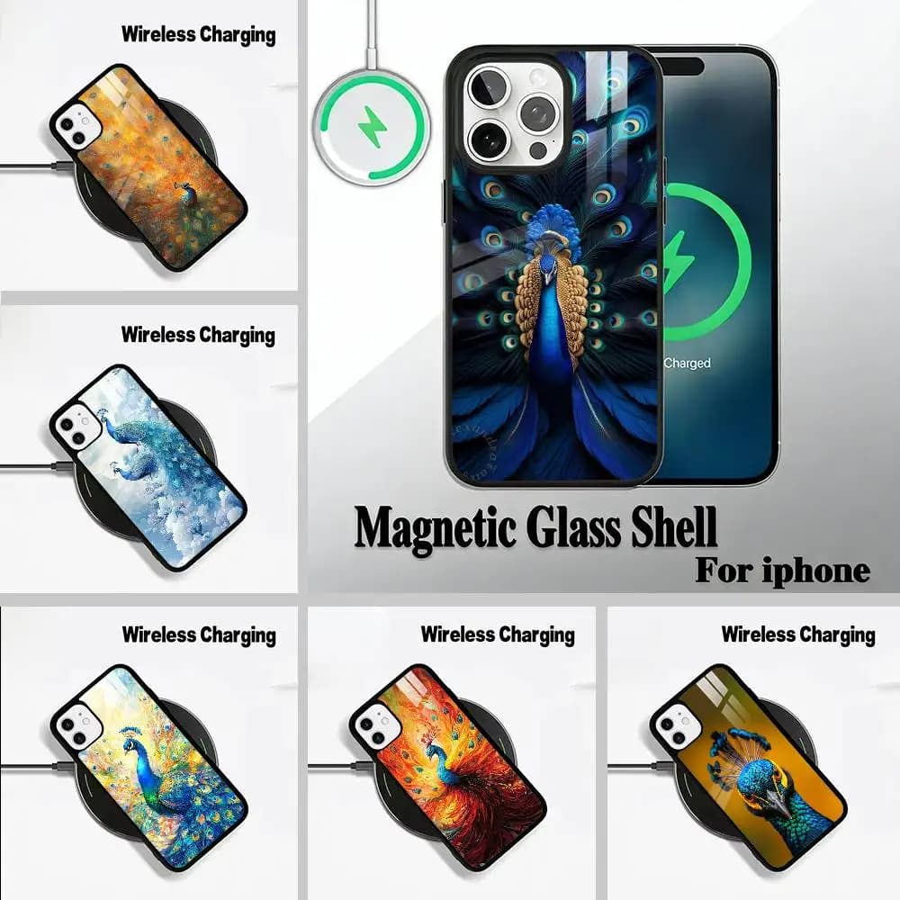 Colorful peacock For IPhone17 16 15 14 13 12 11 Plus Pro Max Plus Wireless Charger Phone Case