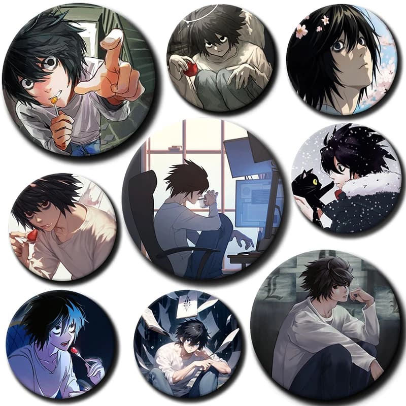 58mm Cartoon Character L Lawliet Soft Button Pin Anime Role L Lawliet Brooch Creative Badge for Backpack Clothes Decoration Gift