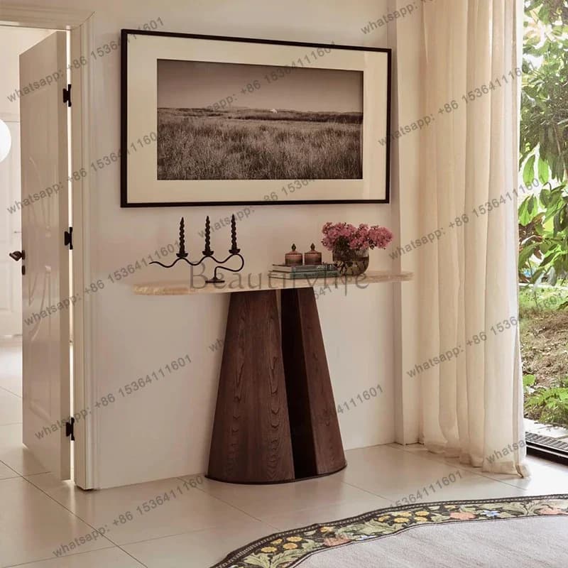 yj9 Medieval style natural travertine entrance table entrance door corridor very narrow living room minimalist high-end decorati