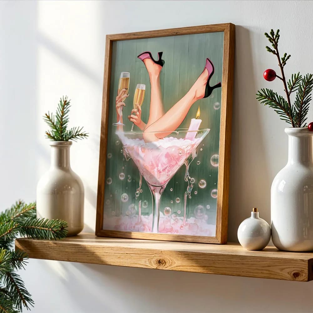 Vintage Abstract Wine Glass High Heels Lady Trendy Home Decor, Fun Canvas Poster Wall Hanging, Aesthetic Design For Living Room