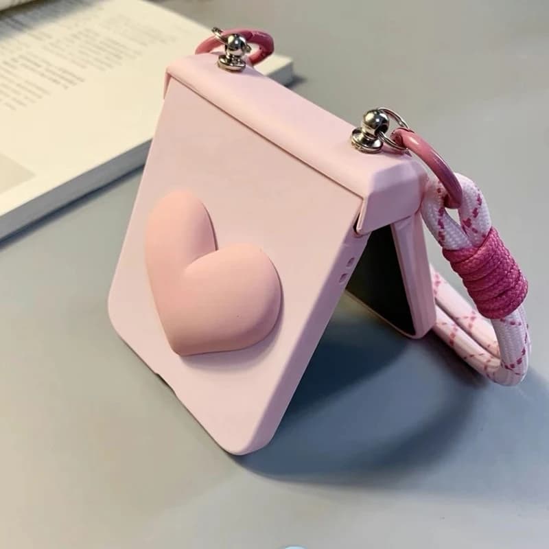 for Samsung Z Flip 5 zflip6 Case cute Pink 3d love heart phone cases for OPPO Find N3 N2Flip/Xiaomi mix flip cover handheld