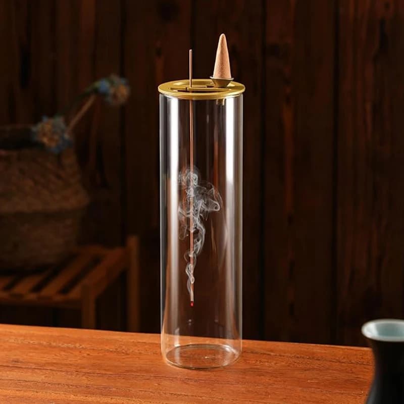 2 in 1 Glass Incense Holder Backflow Incense Burner for Incense Cone Ash-Proof Incense Sticks Holder for Meditation Yoga Spa