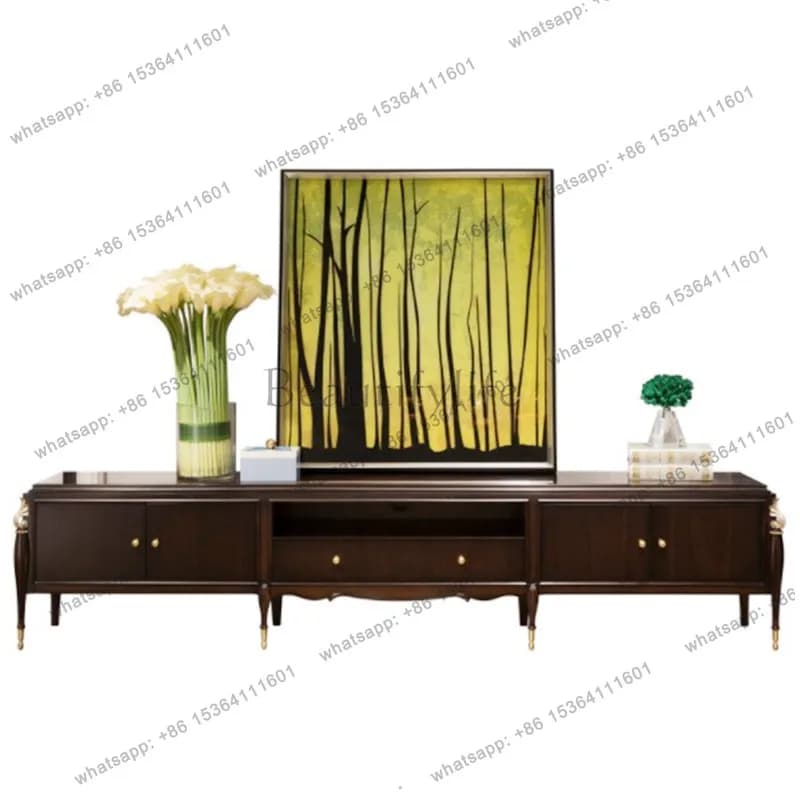 American solid wood TV cabinet living room light luxury floor cabinet modern simple Nordic