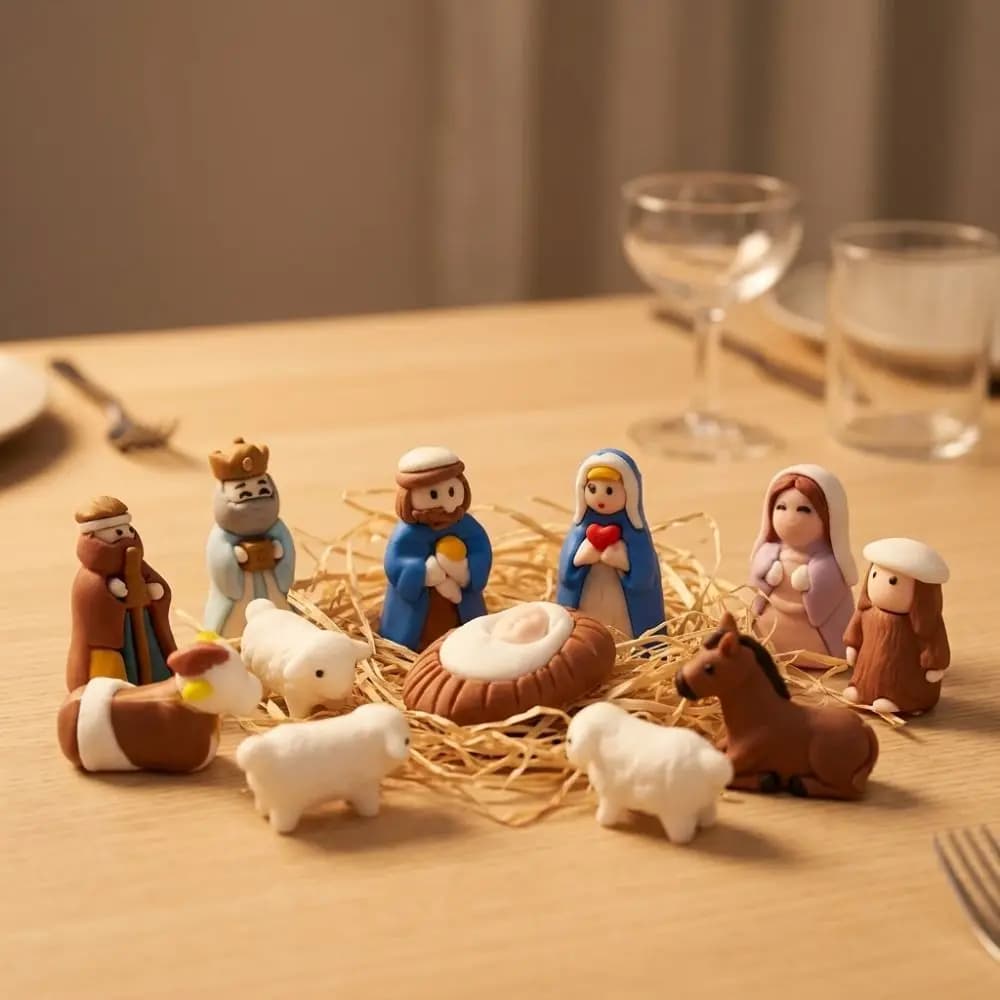 Metal Tin Box Mini Christmas Trough Set Hand Painted Holy Family Nativity Manger Scene Kit Shepherd Animal 3D Printed