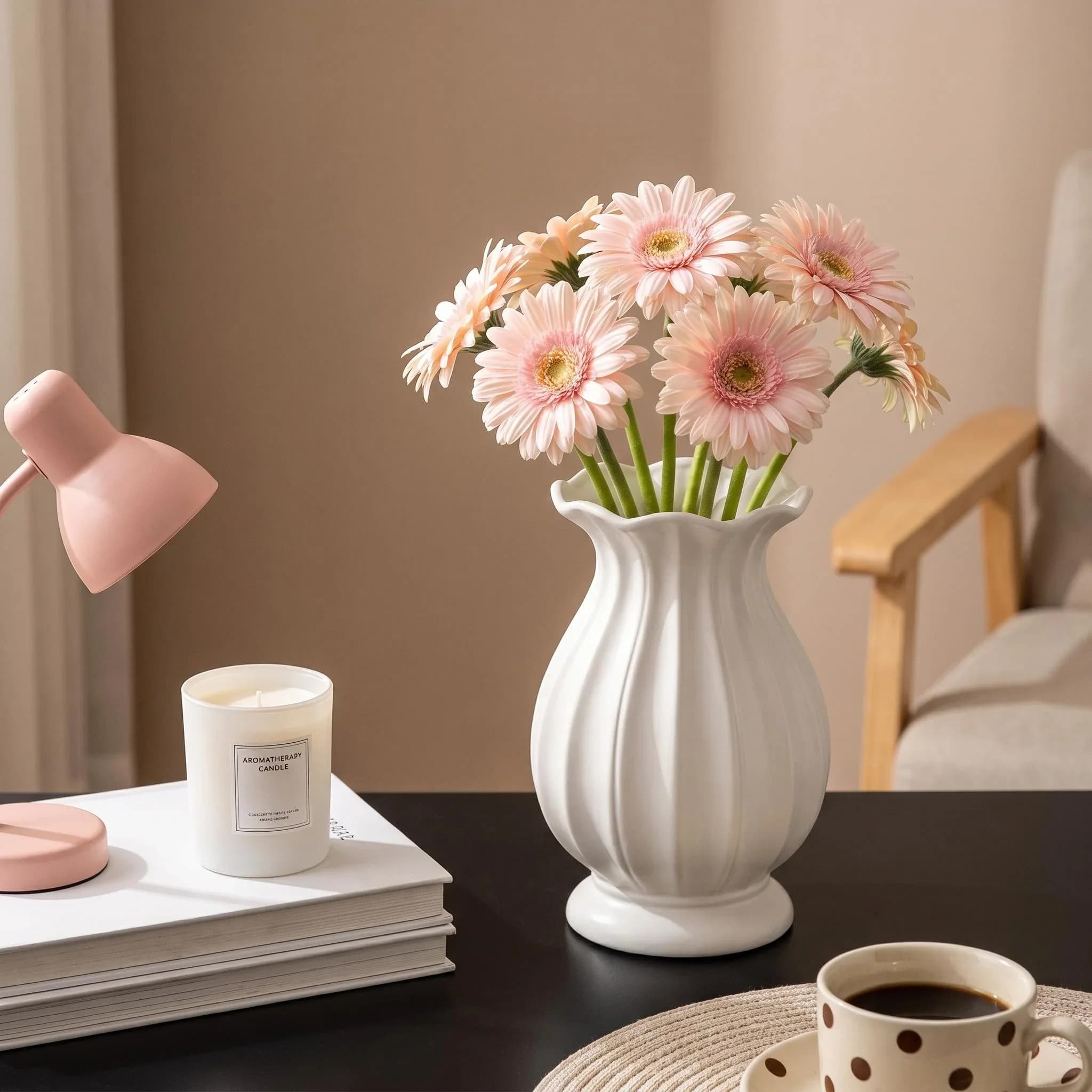 Nordic Large White Ceramic Flower Vase Simple Modern Decoration  Flowers Dried Flowers Desktop Flower Arrangement Living...