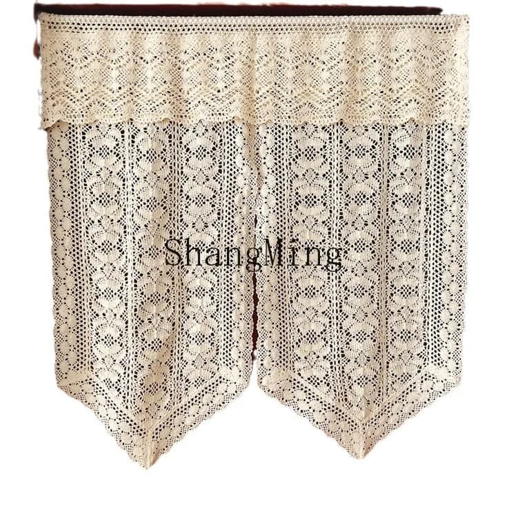 DSA retro cotton thread hook flower entrance curtain kitchen bay window door curtain free punching through rod half curtain