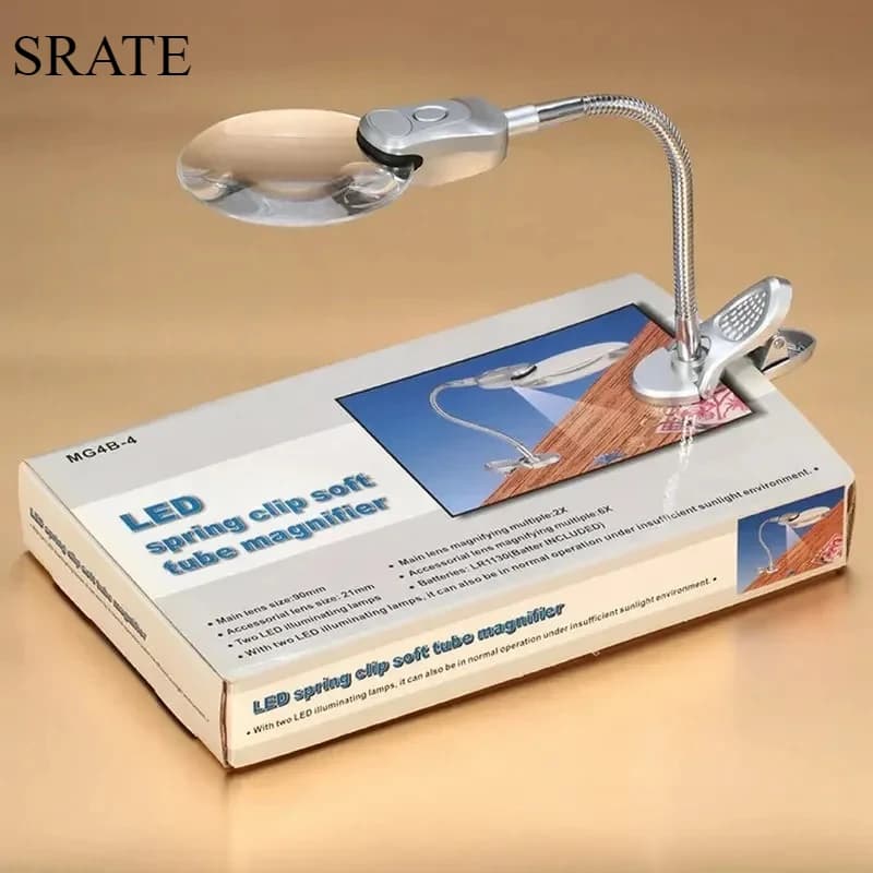 HD 2x 6x Desk Magnifying Glass with LED Lights Table Clip-on Flexible Magnifier Desk Lamp Helping Hands Loupe for Reading