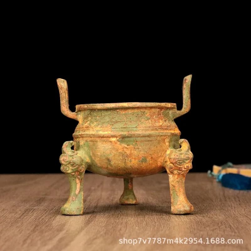 Brass alloy craft large three-legged round tripod incense burner home decoration ornament