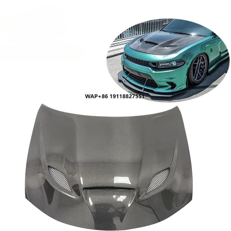 Hellcat Style Carbon Fiber Black Car Engine Hood Fireproof Covers Sport for Dodge Charger 2015+