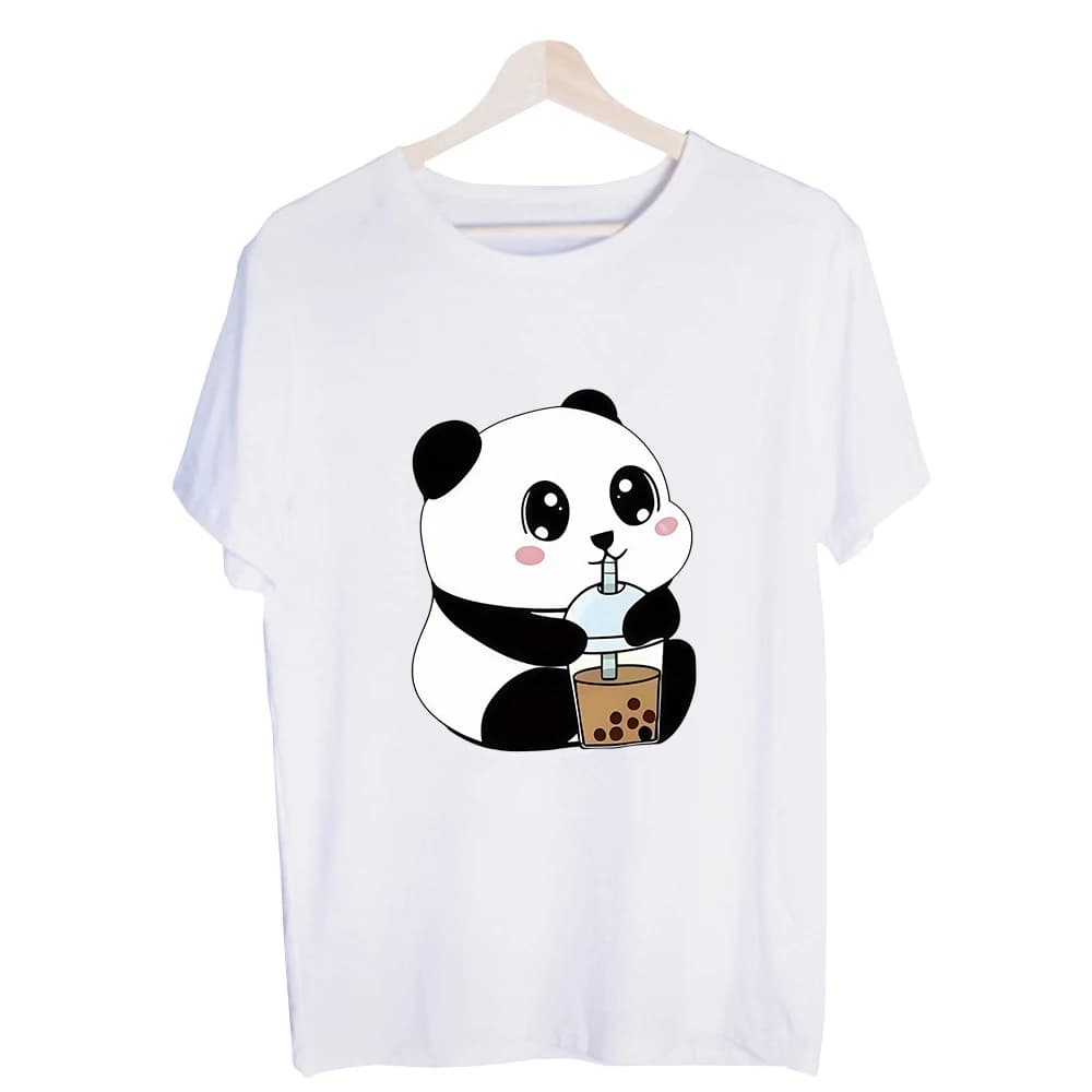 Men's Panda Bubble Tea Graphic Tee, Short Sleeve Crew Neck T-Shirt for Casual Daily Wear and Summer Outfits