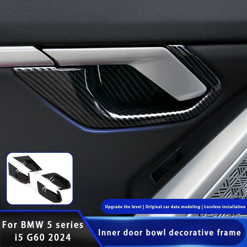 For BMW 5 Series i5 G60 2024 Carbon Fiber Car Inner Door Handle Bowl Protection Cover Anti-scratch Panel Interior Accessories
