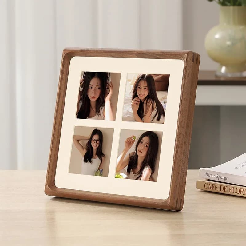 Solid Wood Quadrant Photo Frame Teak Mortise and Tenon Rounded Corner Tabletop Frame for Children's Photos Elegant Decor Display