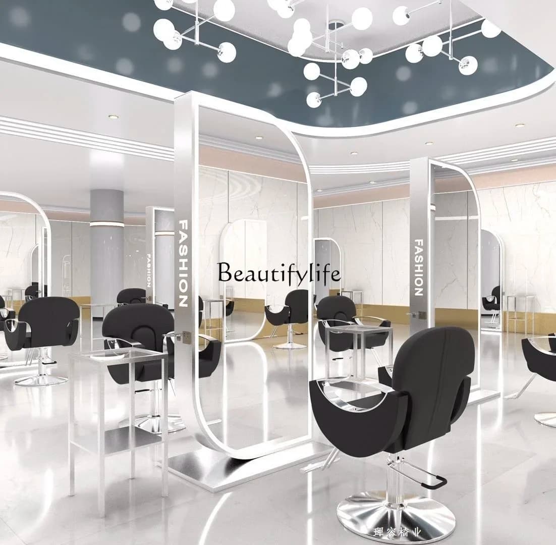 06Hair Salon Dressing Table Cabinet Integrated for Hair Salon Led Hair Cutting Mirror with Light