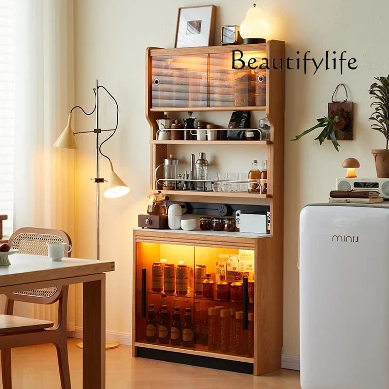 X35 Cherry Wood Wall Dining Side Cabinet Dining Table Integrated Thin Locker Storage Rock Slab Small Apartment Island