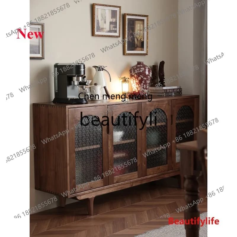 cn8350 ss North American Black Walnut Wood Sideboard Solid Wood Tea Cabinet Changhong Glass Storage Cabinet Kitchen Multi-Functi