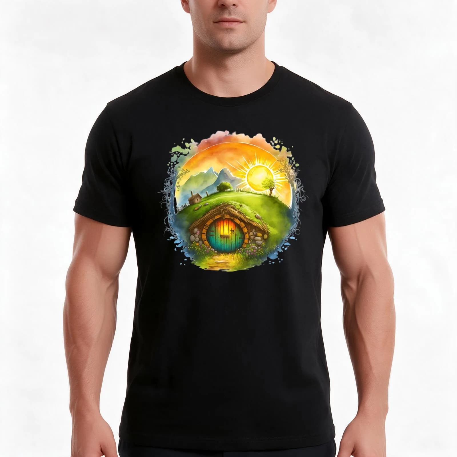 Round Doors in Summer - Fantasy T-Shirt, Summer Casual Cotton Tee, Oversized Streetwear Tops, Vintage Graphic Print, 100% Cotton