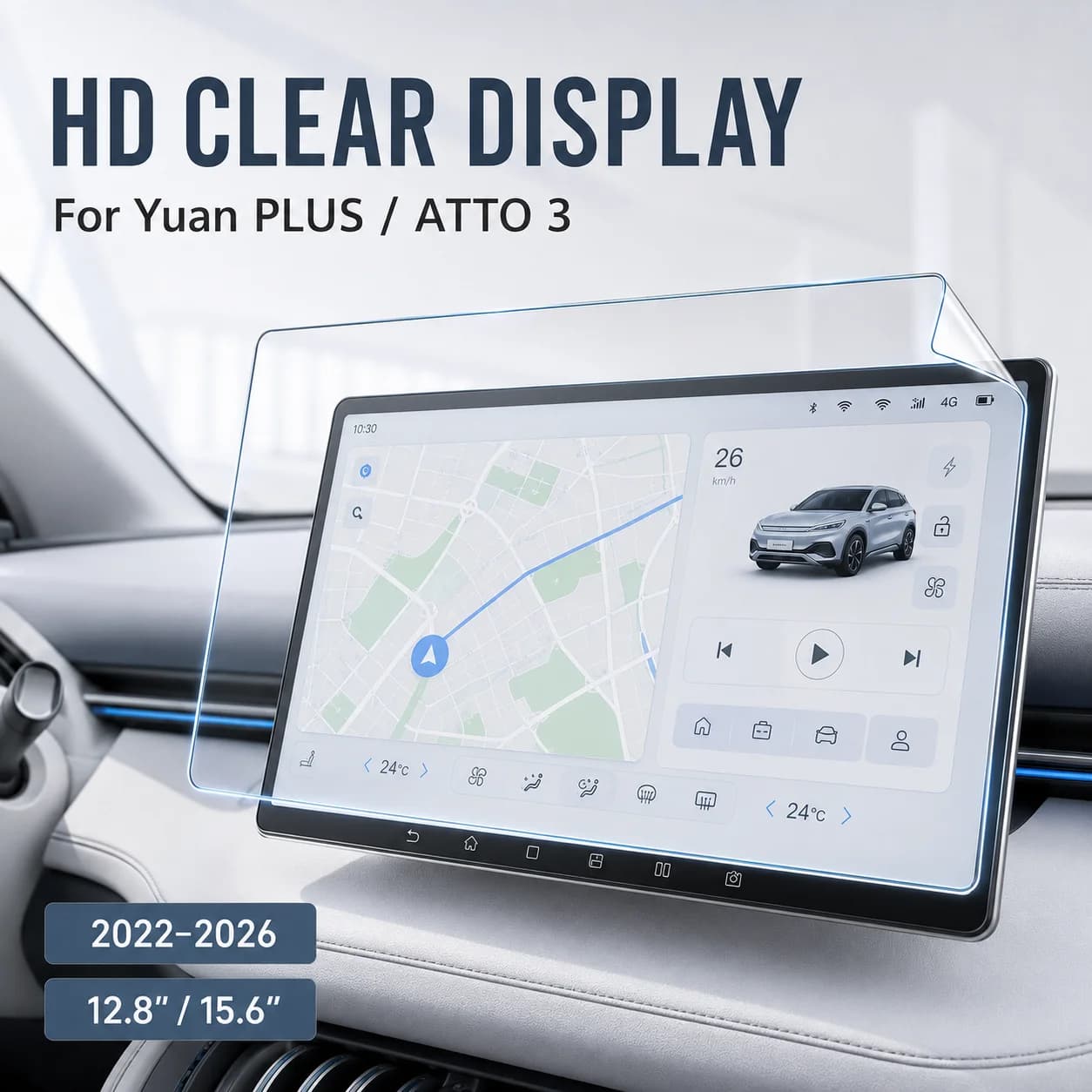 Tempered Glass Screen Protector For BYD ATTO 3 Yuan Plus 2022-2026 GPS Navigation Display Instrument Cluster Protective Film
