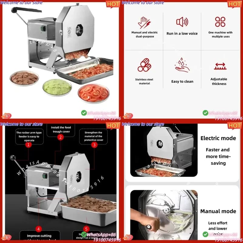 2026 Professional Vegetable Slicer Manual and Electric Integrated Slicing Machine with Adjustable Thickness Meat Slicing
