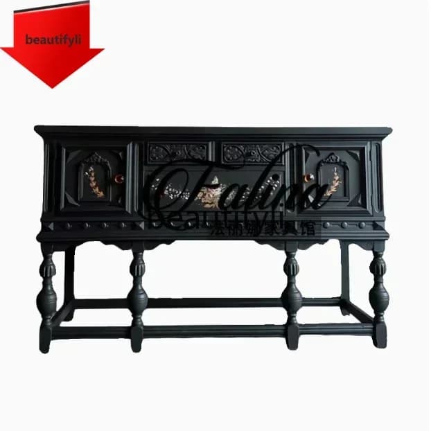 Q181 1 French entrance cabinet European solid wood carving flower living room dining side partition cabinet retro decorative cab