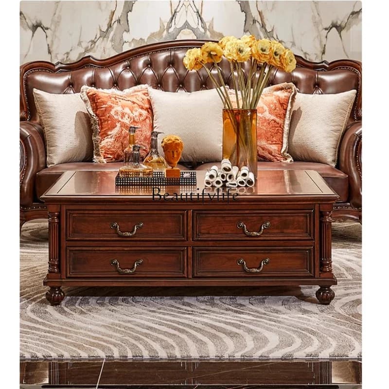 x4 -American all-solid wood coffee table North American cherry wood tea table eight drawers