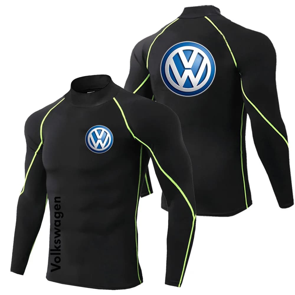 Popular Volkswagen printed men's tight fitting long sleeved T-shirt, gym exercise quick drying top, 2025 autumn new style