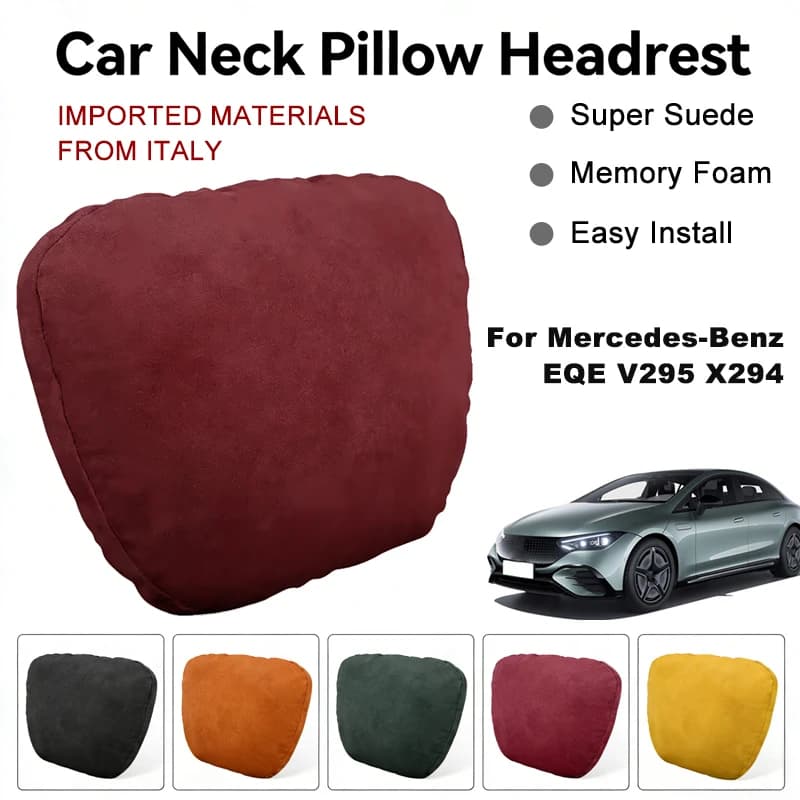 Italy Suede Car Neck Rest Pillow For Mercedes-Benz EQE V295 X294 Seat Head Neck Support Cushion Auto Interior Accessories