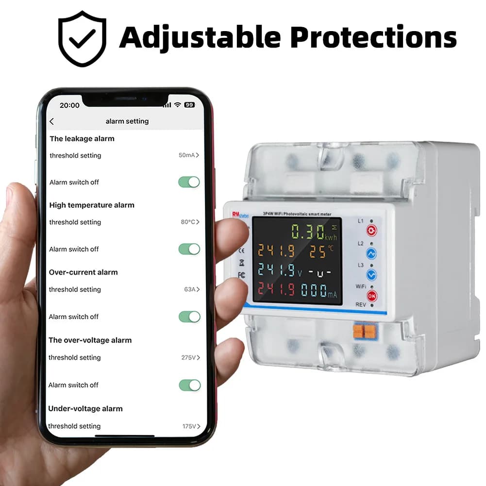 WiFi Intelligent Circuit Breaker Automatic Reclosure Protector 3-phase 4-wire Power Meter Switch LCD Display Energy Meter