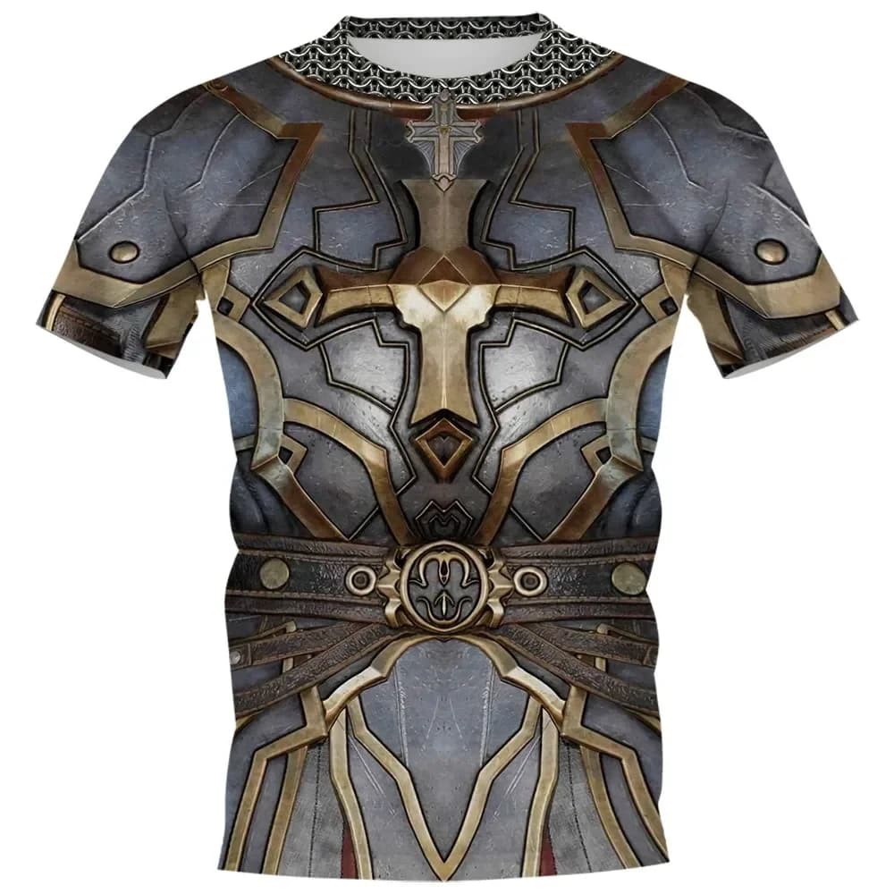 Medieval Armor 3D Printed Warrior Cosplay Men's Summer Vintage Crewneck Short Sleeve Hip Hop Kids Street Fun Casual T-shirt Top