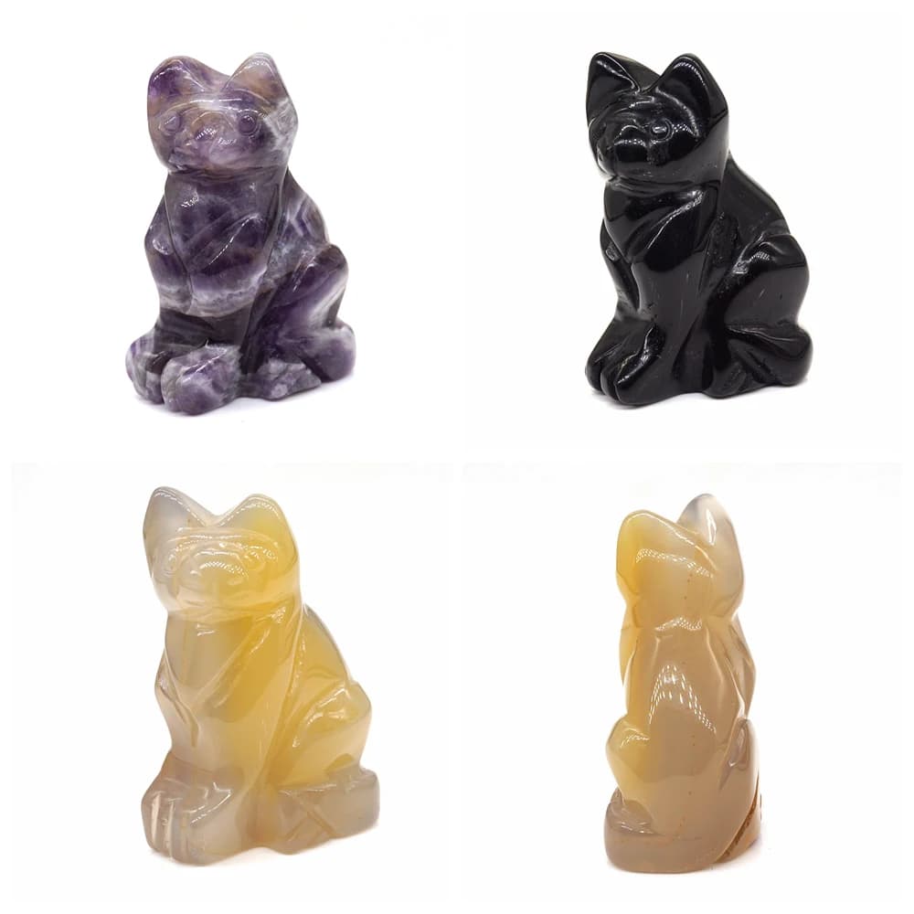 2" Cat Statue Natural Amethyst Stones Healing Carved Crystal Quartz Animals Figurine Gemstone Room Decoration Christmas Gift