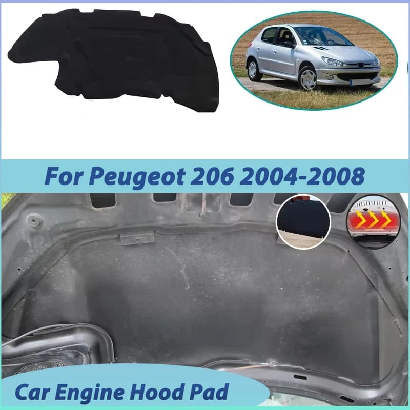 For Peugeot 206 2004 2005 2006 2007 2008 Front Hood Sound Insulation Mat Thermal Soundproof Cotton Pad Protector Car Accessories